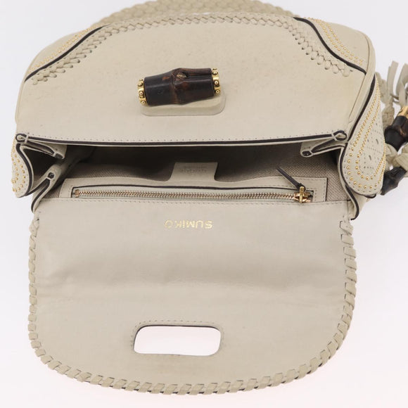 GUCCI New Bamboo Hand Bag Leather 2way Ivory Gold 263970 Auth 206395M