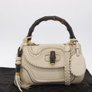 GUCCI New Bamboo Hand Bag Leather 2way Ivory Gold 263970 Auth 206395M-12