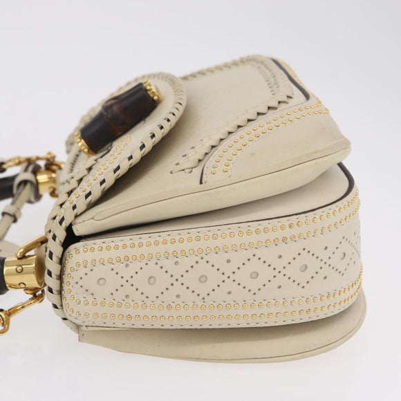 GUCCI New Bamboo Hand Bag Leather 2way Ivory Gold 263970 Auth 206395M