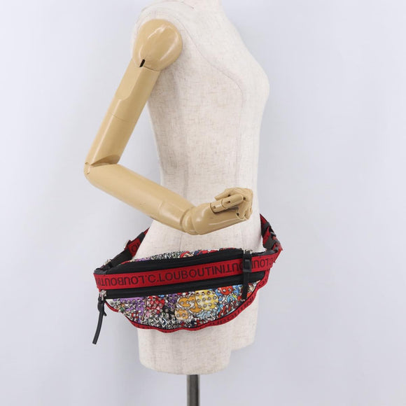Christian Louboutin Waist bag Canvas Black Silver Auth 206397M