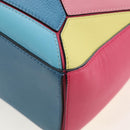 LOEWE Puzzle Bag Small Hand Bag Leather 2way Multicolor Silver Auth 206398SAM-19