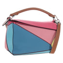 LOEWE Puzzle Bag Small Hand Bag Leather 2way Multicolor Silver Auth 206398SAM-1