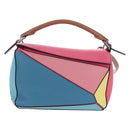 LOEWE Puzzle Bag Small Hand Bag Leather 2way Multicolor Silver Auth 206398SAM-13