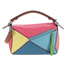 LOEWE Puzzle Bag Small Hand Bag Leather 2way Multicolor Silver Auth 206398SAM-2