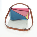 LOEWE Puzzle Bag Small Hand Bag Leather 2way Multicolor Silver Auth 206398SAM-12