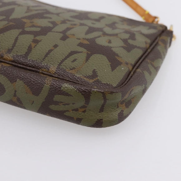 LOUIS VUITTON Monogram Graffiti Pochette Pouch Khaki M92191 LV Auth 206399A