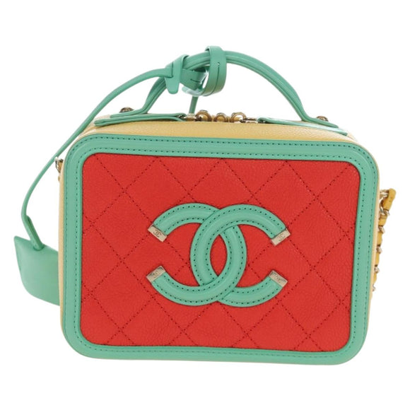 CHANEL CC Filigree Vanity Chain Bag Caviar Skin Multicolor Gold CC Auth 206403SM