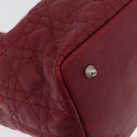 Christian Dior Canage Tote Bag Coated Canvas Red Silver Auth 206412