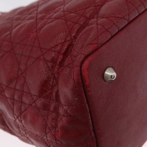 Christian Dior Canage Tote Bag Coated Canvas Red Silver Auth 206412