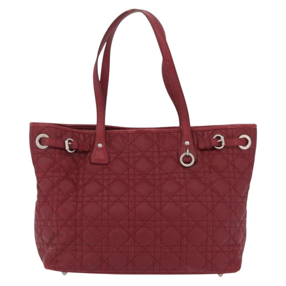Christian Dior Canage Tote Bag Coated Canvas Red Silver Auth 206412