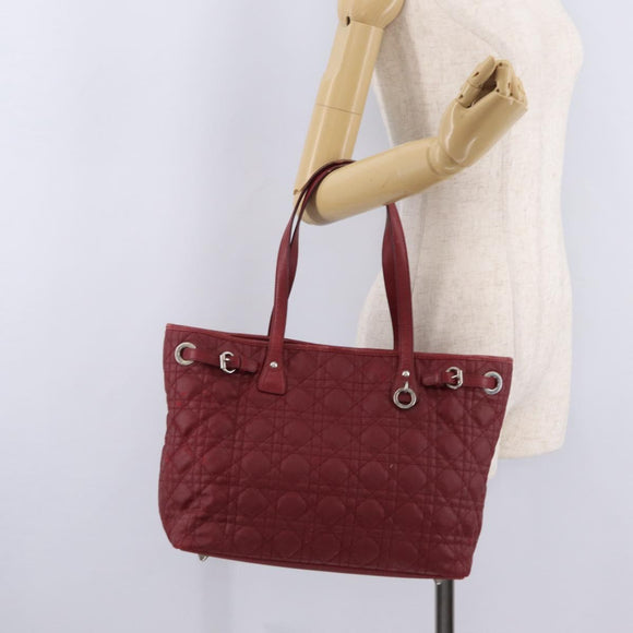 Christian Dior Canage Tote Bag Coated Canvas Red Silver Auth 206412