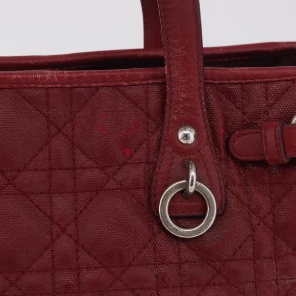 Christian Dior Canage Tote Bag Coated Canvas Red Silver Auth 206412