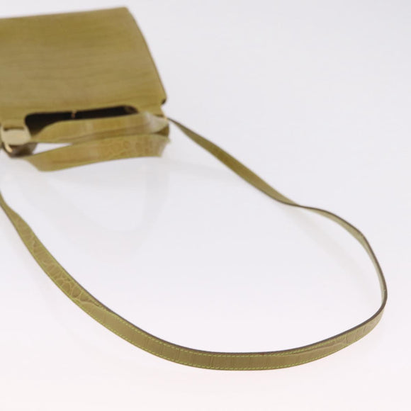 Salvatore Ferragamo Croco Embossed Hand Bag Leather 2way Green Gold Auth 206415