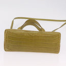 Salvatore Ferragamo Croco Embossed Hand Bag Leather 2way Green Gold Auth 206415-8