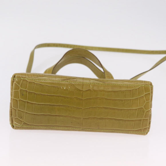 Salvatore Ferragamo Croco Embossed Hand Bag Leather 2way Green Gold Auth 206415