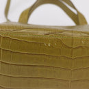 Salvatore Ferragamo Croco Embossed Hand Bag Leather 2way Green Gold Auth 206415-17