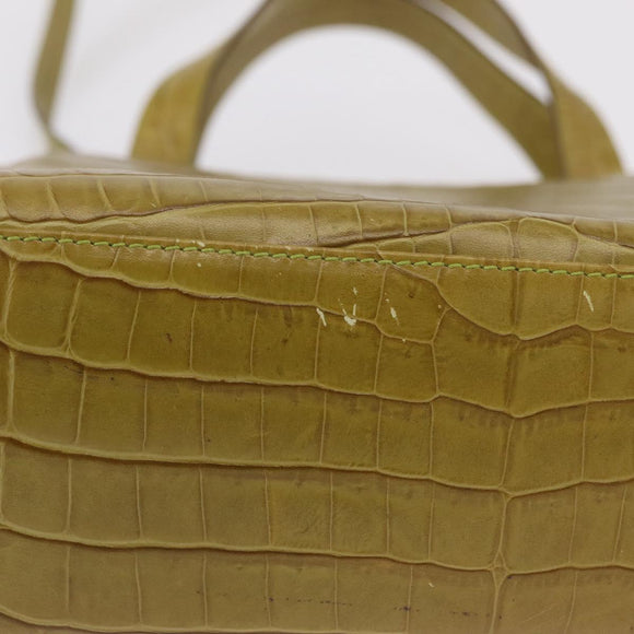Salvatore Ferragamo Croco Embossed Hand Bag Leather 2way Green Gold Auth 206415