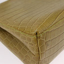 Salvatore Ferragamo Croco Embossed Hand Bag Leather 2way Green Gold Auth 206415-18
