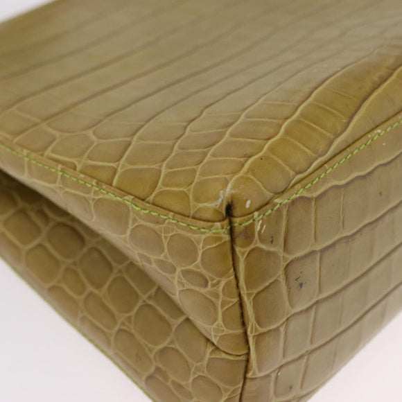 Salvatore Ferragamo Croco Embossed Hand Bag Leather 2way Green Gold Auth 206415