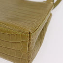 Salvatore Ferragamo Croco Embossed Hand Bag Leather 2way Green Gold Auth 206415-19
