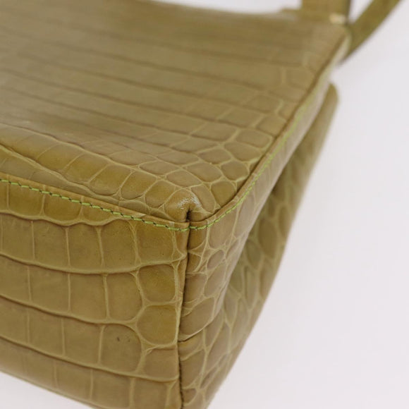 Salvatore Ferragamo Croco Embossed Hand Bag Leather 2way Green Gold Auth 206415