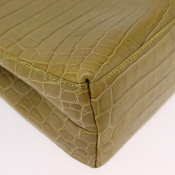 Salvatore Ferragamo Croco Embossed Hand Bag Leather 2way Green Gold Auth 206415