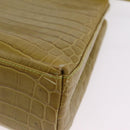 Salvatore Ferragamo Croco Embossed Hand Bag Leather 2way Green Gold Auth 206415-21