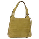 Salvatore Ferragamo Croco Embossed Hand Bag Leather 2way Green Gold Auth 206415-1