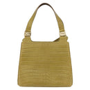 Salvatore Ferragamo Croco Embossed Hand Bag Leather 2way Green Gold Auth 206415-13