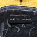 Salvatore Ferragamo Croco Embossed Hand Bag Leather 2way Green Gold Auth 206415-12
