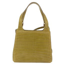 Salvatore Ferragamo Croco Embossed Hand Bag Leather 2way Green Gold Auth 206415-3