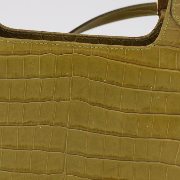 Salvatore Ferragamo Croco Embossed Hand Bag Leather 2way Green Gold Auth 206415