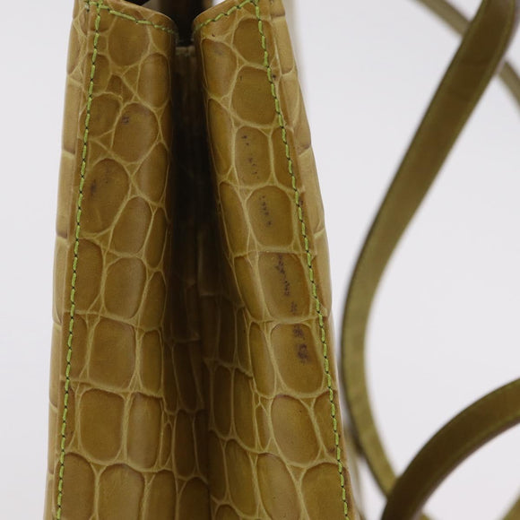 Salvatore Ferragamo Croco Embossed Hand Bag Leather 2way Green Gold Auth 206415