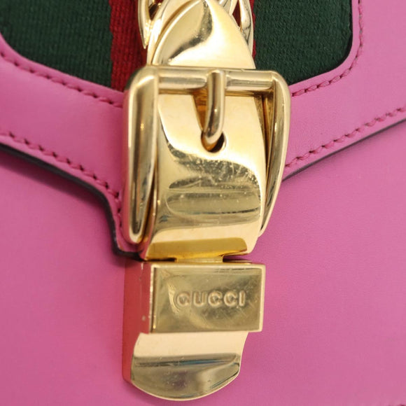 GUCCI Silvi WebSherry Line Chain Bag Leather Pink Gold 431666 Auth 206420V