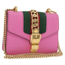 GUCCI Silvi WebSherry Line Chain Bag Leather Pink Gold 431666 Auth 206420V-1