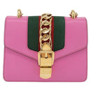GUCCI Silvi WebSherry Line Chain Bag Leather Pink Gold 431666 Auth 206420V-2