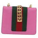 GUCCI Silvi WebSherry Line Chain Bag Leather Pink Gold 431666 Auth 206420V-3