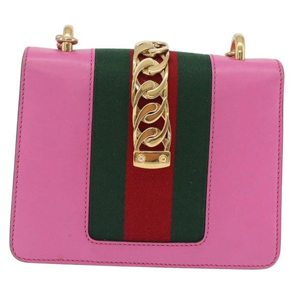 GUCCI Silvi WebSherry Line Chain Bag Leather Pink Gold 431666 Auth 206420V