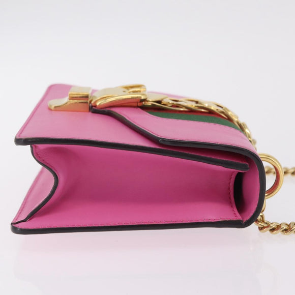 GUCCI Silvi WebSherry Line Chain Bag Leather Pink Gold 431666 Auth 206420V