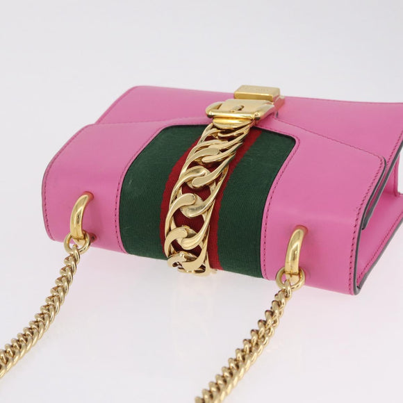 GUCCI Silvi WebSherry Line Chain Bag Leather Pink Gold 431666 Auth 206420V