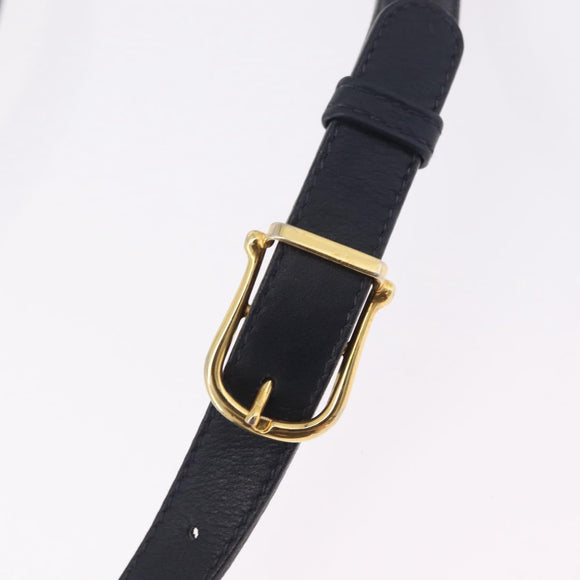 CELINE Shoulder Bag Leather Navy Gold Auth 206422A
