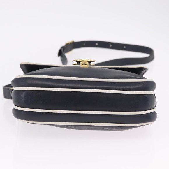 CELINE Shoulder Bag Leather Navy Gold Auth 206422A