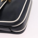 CELINE Shoulder Bag Leather Navy Gold Auth 206422A-18