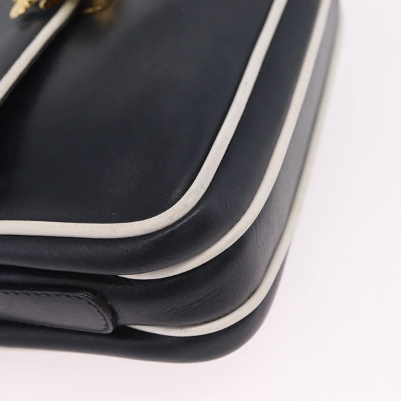 CELINE Shoulder Bag Leather Navy Gold Auth 206422A