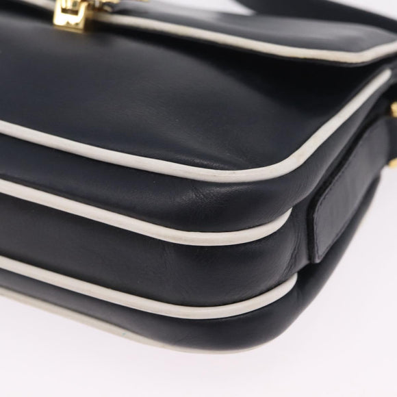 CELINE Shoulder Bag Leather Navy Gold Auth 206422A