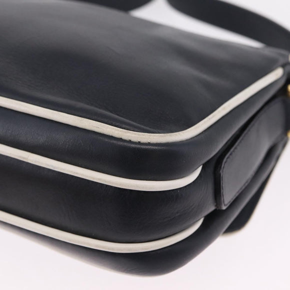 CELINE Shoulder Bag Leather Navy Gold Auth 206422A