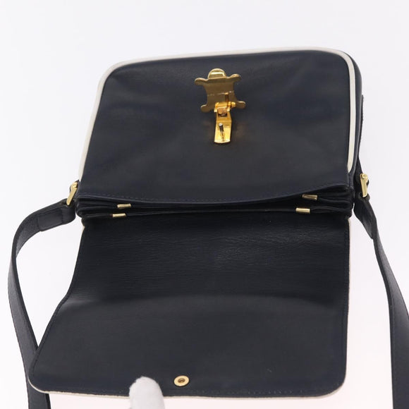CELINE Shoulder Bag Leather Navy Gold Auth 206422A