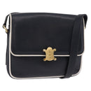 CELINE Shoulder Bag Leather Navy Gold Auth 206422A-1