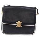 CELINE Shoulder Bag Leather Navy Gold Auth 206422A-13
