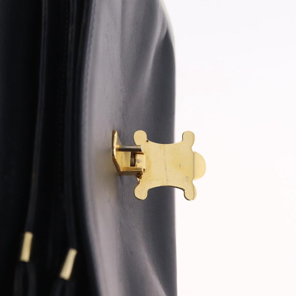CELINE Shoulder Bag Leather Navy Gold Auth 206422A